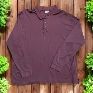 L.L. Bean Casual Vintage Pima Cotton Burgundy L/S Polo Shirt Mens Size XXL